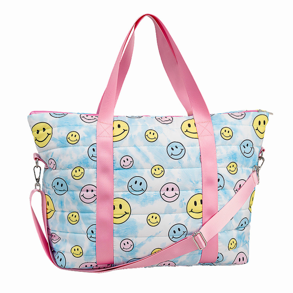 Smiley Tie-Dye Printed Puffer Tote Bag