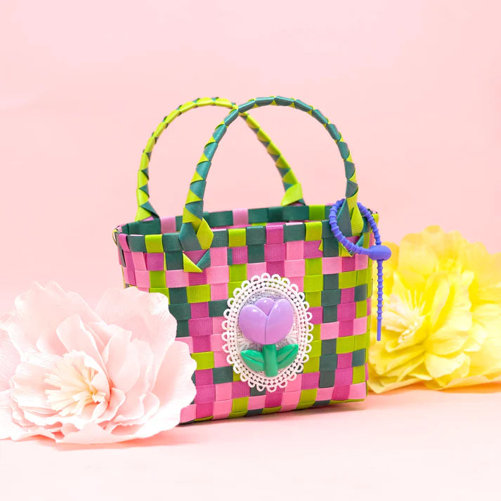 Mini Basket Weave Tote Bag - Purple Tulip
