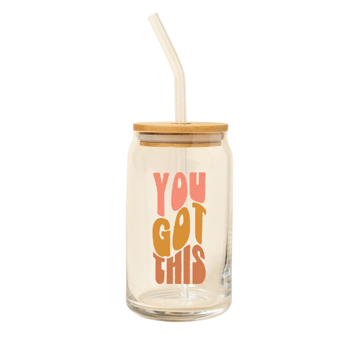 You Got This, Delightful Can Glass w/Lid + Straw
