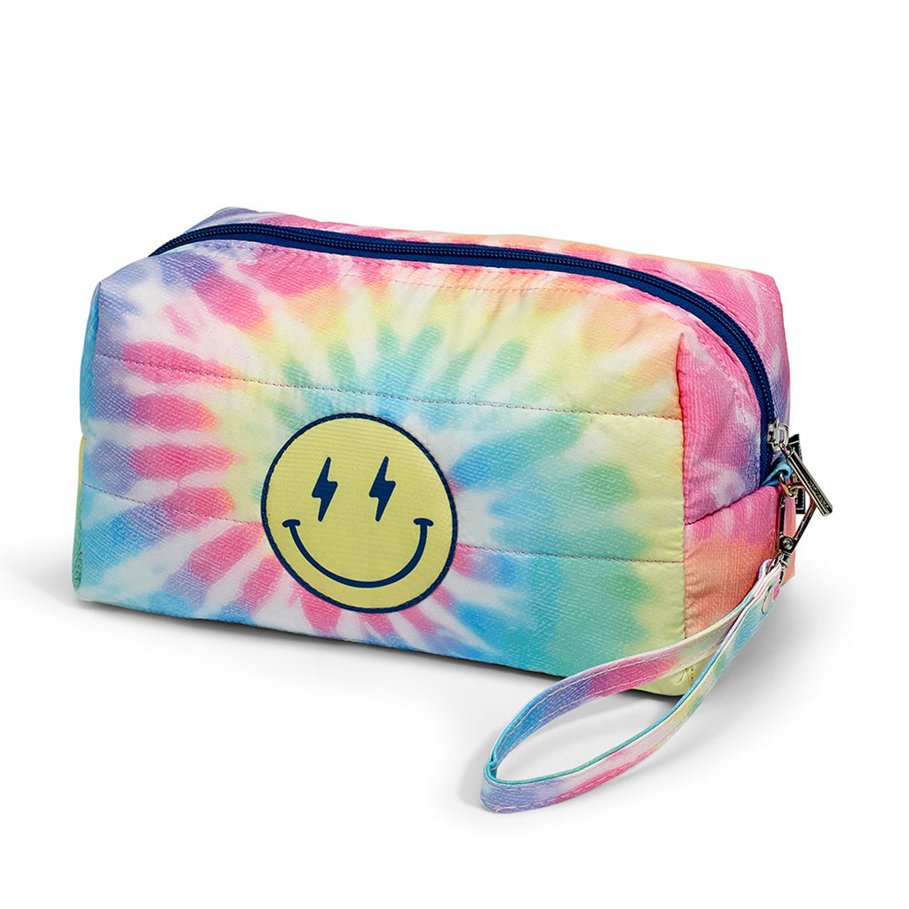 Pastel Delight Puffer Cosmetic Bag with Happy Applique