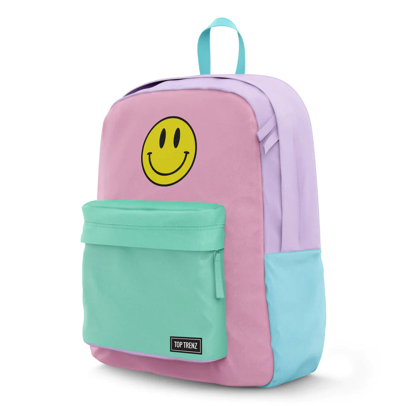 Smile Color Block Canvas 2-Zipper Backpack