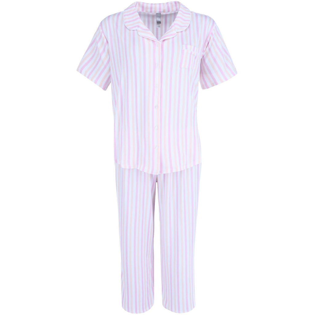 Notch Capri Pajama Set - Pink Stripes