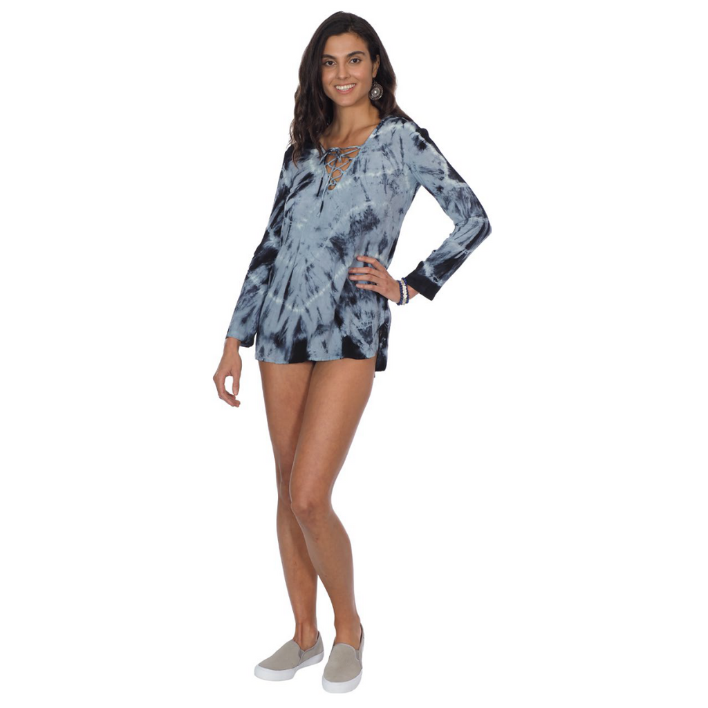 Tie Dye Cover Up Dress with Hoodie - CHARCOAL