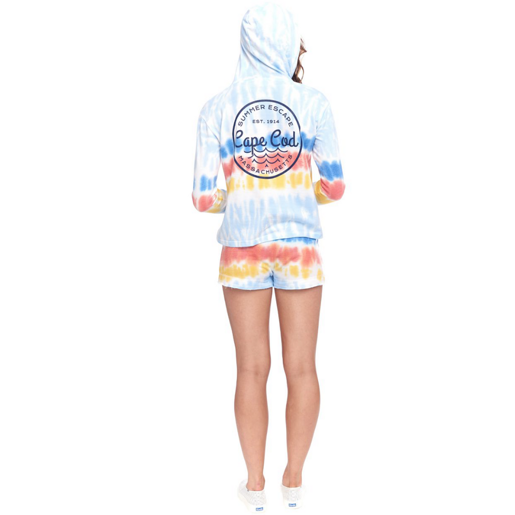Tie Dyed Hooded Long Sleeve Pullover - BLUE