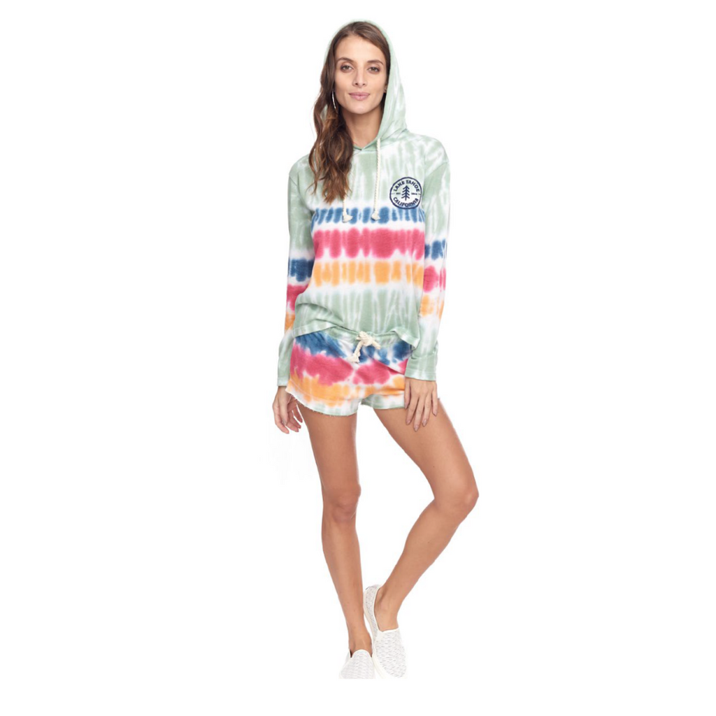Tie Dyed Hooded Long Sleeve Pullover - WASABI