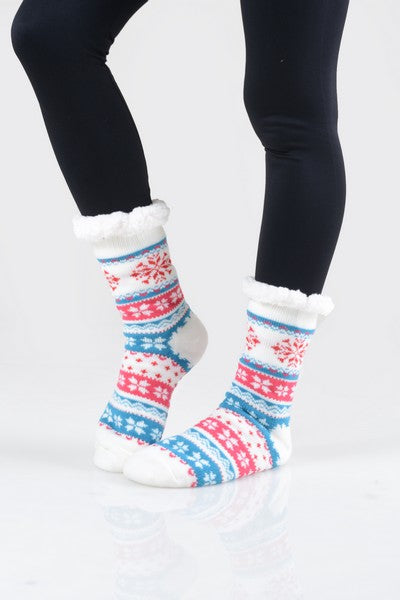 Snowflake Argyle Sherpa Slipper Socks