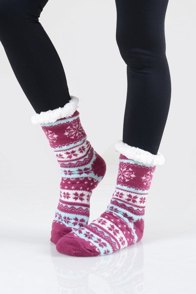 Snowflake Argyle Sherpa Slipper Socks
