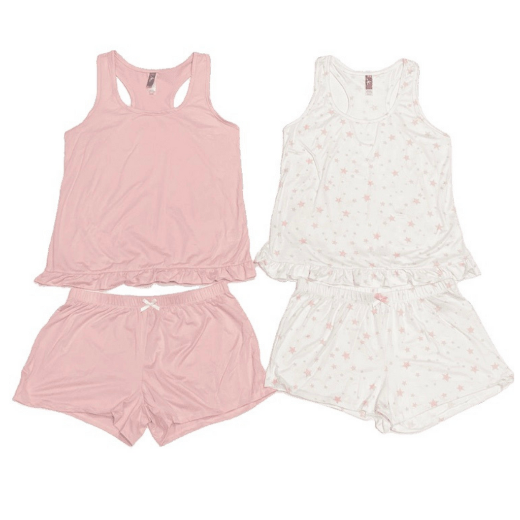 Four Piece Pajama Set - Pink White